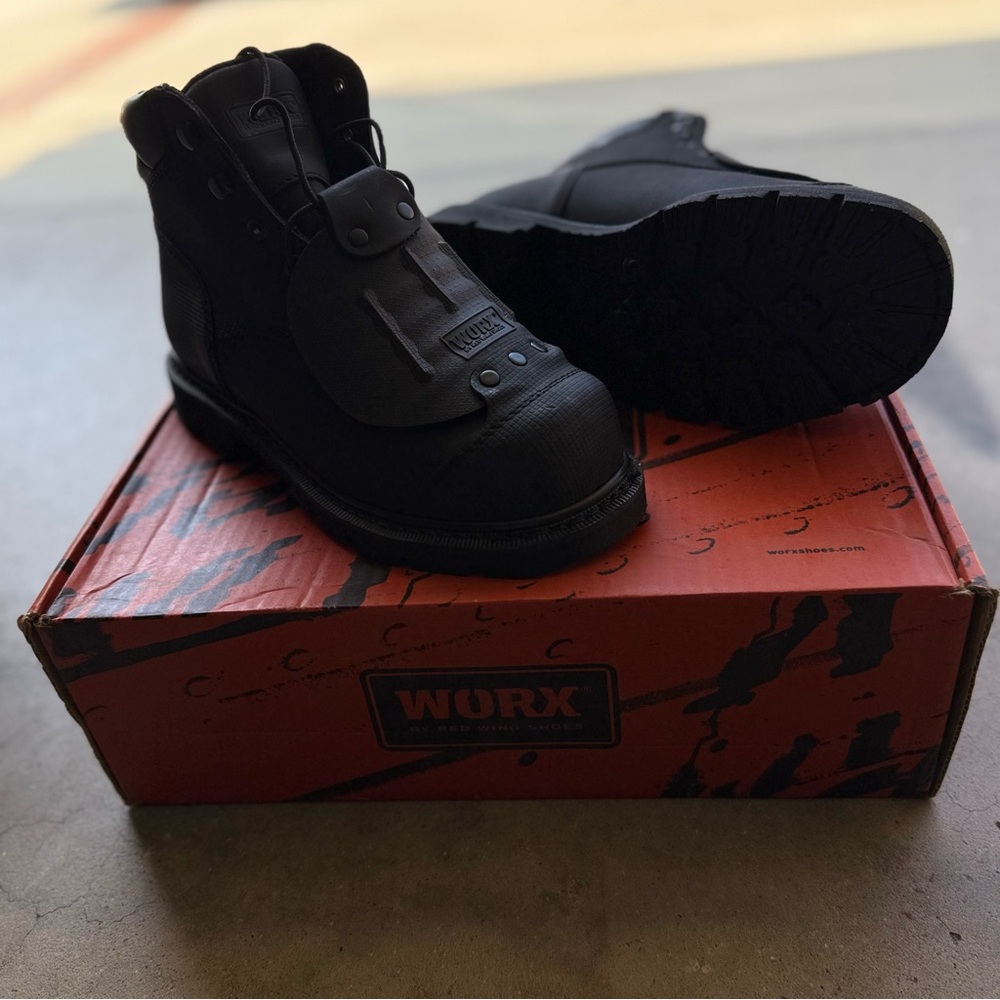 Worx Red Wing Black Work Steal Toe Boots